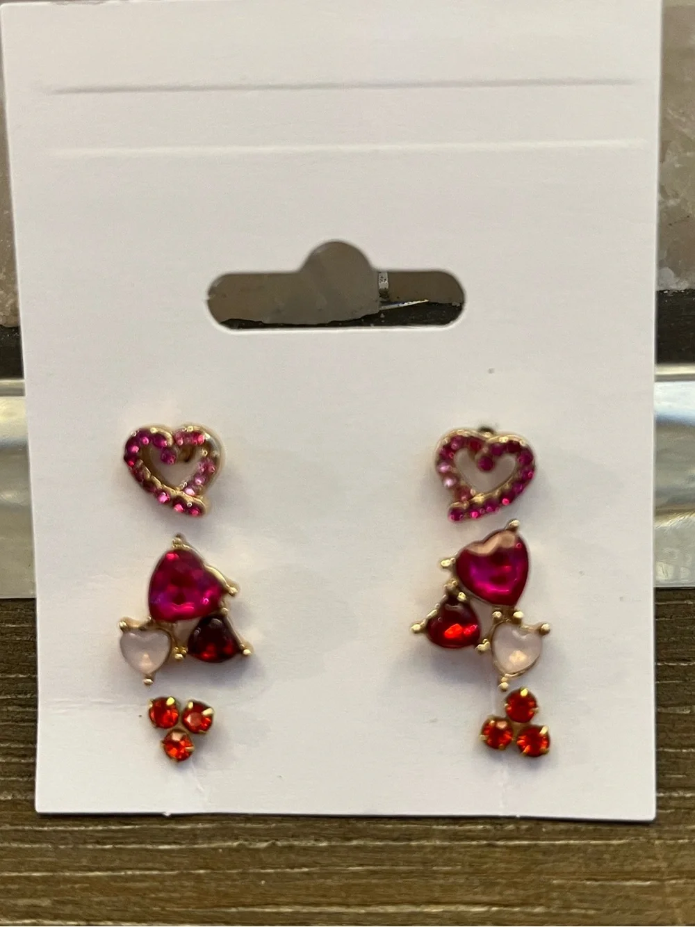 Adorable Pink & Red Heart Stud Earring Set - 3 Pairs